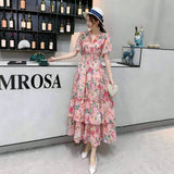 Short-Sleeved Chiffon Print Big Swing 100 Fold Design Dress A-Dress Loose Waist With Inner Lining Dress