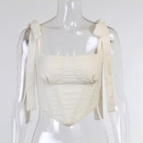 Tank Tops Women Sleeveless Square Collar Camisole Casual Backless Crop Top Bandage Patchwork Summer Asymmetric
