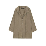 Women's Explosive Linen Long-Sleeved V-Neck Casual Shirt + Linen Mid-Rise Wide-Legged
