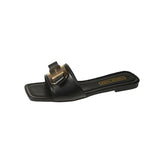 Flat-Bottomed Women's Slippers Metal Button With Cool Slippers Women Summer Wearing Beach Plus 43 Women's