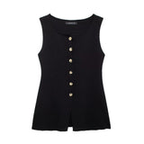 New Gold Button Trim Flat Needle Vest