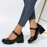Zingj And Autumn New Small Square Buckle Square Mouth Square Head A Word Lacquer Leather Single Shoes Thick Heel With Women's Single Shoes