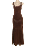 Brown Sequin Backless Maxi Dress- Outfit