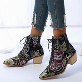 Size 43 New Coarse And High-With Martin Boots Female Pointed Embroidery National Style With Short
