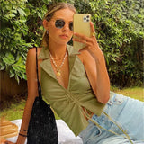 Deep V-Neck Sexy Sleeveless Tank Top Women Summer Crop Tops Ruched Drawstring Black Fashion Skinny Elastic