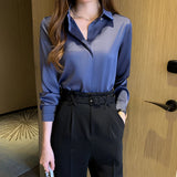 Shirts Women White Shirt Women Long Sleeve Shirts Blouse Satin Silk Blouse Ladies Tops 2023 Fashion Solid Woman