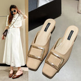 Women's Shoes Baotou Half Slippers Women Wear 2025 New Summer Korean Version Of The Thick Heel Cool Drag Square Muller