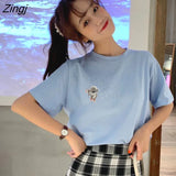 Colors T-shirts Women Candy-color Button Korean Style Chic Trendy College Students Ulzzang Teens Girls Summer Leisure