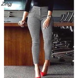 Spring Autumn Women Elegant Plaid Print Skinny Feet Pants Black and White Slim Fit Pants