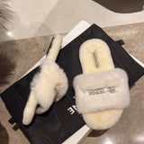 Large-Size Fur Slippers Women In The Autumn And Winter Of 2025 Outside The New Fashion Diamond Letter
