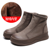 Layer Of Kraft Two Cotton Thick Skin Boots Autumn And Winter Simple Martin Boots Women Side Zippered British Short