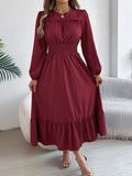 Shooting 2025 Autumn And Winter Pure Color Elegant Wood Ear Waist 100 Folding Long Dress Women's