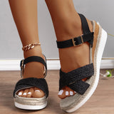 Linen Woven With Thick-Soled Sandals Women's Large-Size Slopes And Beach Cool