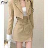 Piece Dress Sets Women Casual Elegant Y2k Crop Tops + Sashes Chic Mini Skirts 2022 Autumn Korean Fashion Blazers Dress