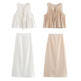 Women's ZA Summer New Fashion 100-Fold Cotton Shirt Skirt