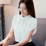 Jacket Apricot Short Sleeve Small Shirt New Petal Sleeve Ribbon Half Turtleneck Chiffon Shirt Female