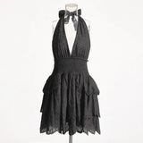 2025 Summer New Fashion Sexy Hanging Neck Hollow High Sense Sleeveless Solid Color Dress