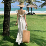 Zingj Sense White Hollow-Out Embroidery V Neck High Waist Show Thin Back Dress Sanya Beach Holiday Beach