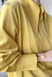 Vintage Satin Silk Women Shirt Turn Down Collar Woman Loose Blouse White Long Sleeve Shirts Blusas Office Lady Tops