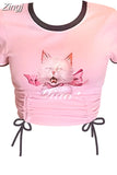 T-Shirt Y2k Funny White Graphic Print T Shirt Hip Hop Tee Tops Harajuku Summer Girls Short Sleeve Kawaii Pink Crop