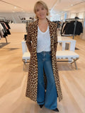 Autumn And Winter New Hot Women's Suit Collar Leopard Print Jacket Casual Long Wind