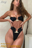 Summer Women Bikini 2 Piece Sets Swimming Suits Buttons Tube Crop Top Thong Matching Outfit Vacation Beach
