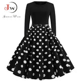 Dot Elegant Party Dresses Women Long Sleeve Winter Dress Big Swing Rockabilly Vintage Dress Casual Christmas