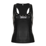 Wind Work Assembly Machine X-Type Beauty Back PU Leather Vest Chicken Eye Punching Design Casual Hottie Personality Women's