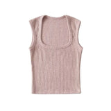 Zingj Trend Women's Knitted Jacket Generous Collar Solid Color Slim Short Style Small Vest High Waist Navel Sleeveless