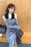 Sweater Knitted Dresses for Women French Casual Long Sleeve Office Lady Slim One Piece Woman Dress Korean Autumn