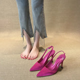Classic Simple Gray High-Heeled Women's Sharp Head Behind A Word Buckle With Commute Banquet Fine
