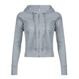 Zingj Style Spice Girl Solid Color Hooded Basic Hoodie Female Zipper Cardigan Slim Long Sleeve Jacket