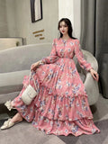 Shooting 2025 Summer Temperament Long Nine-Sleeve Chiffon Cake Dress Oversized Dress