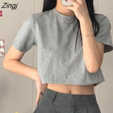 Women Cropped Solid Sexy Minimalist Hot Sale Slim Casual Fashion Preppy Chic Basic Tops Korean Style Streetwear