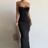 Thin High-Rise Sleeveless Bagted Hip Dress New Cross-Sling Long Dress Fishtail