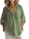 New Solid Color Leisure Loose Size V Collar Long Sleeve Top Shirt