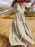 for Women 2025 Spring Summer New Rayon Print Dress Long Sleeve Slim Fit Big Swing Long Dress Oversized Bridesmaid Dress 211-0-Outfit