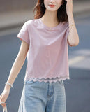 Style Lace Splicing Design Short-Sleeved T-Shirt 2025 Summer New Age-Reduce Round Collar Small Short