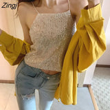 Women New Chic Silvery Sequined Sexy V-Neck Off Shoulder Femme Crop Top Vintage Korean Loose Street Party Womens