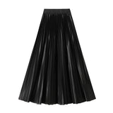 Version Of The Thin Spring New Bright Face Luster High Waist 100 Folds A Word Showing Skinny Dress Half-Dress Skirt