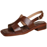 Brown Low-Heeled Toe Sandals Women In The Spring And Summer Of 2025 New Fashion Large-Size Flat Bottom Casual Roman