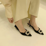 Women's Shoes Green Wild Fairy Side With Water Drill Tips Spring Single Shoes Women 2025 New Korean Version Of Fine Sandals