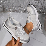 Casual Sneakers Women's 2025 New Fashion Slope And Thick-Soled Tie With Women's Sports Single
