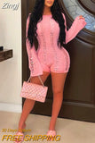 Sexy Women Knit Jumpsuit Long Sleeve Off-shoulder Backless Hollowed Solid Slim Fit Bodysuit for Club Party