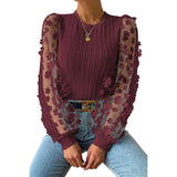 Women's Wear Mesh Small Flower And Snow-Flake Shirt Women 2025 Spring And Summer Round Collar Thin-Sleeved