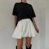 Ruffles Solid Elastic Waist Mini Skirt- Outfit