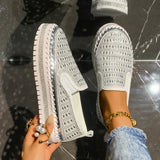Version Of Students Casual Board Shoe Pine Cake One Foot Pedal Four Seasons Water Diamond Pine Cake Thick-Soled Lefu Breathable Flat Sole Single Shoes
