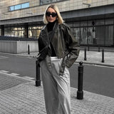 Women's ZA Autumn And Winter New Slad Zipper Belt Collar Leather PU