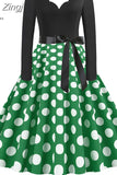 Christmas Dress Women Vintage Winter Polka Dot Print Long Sleeve Casual Elegant Party Dress S~3XL Robe