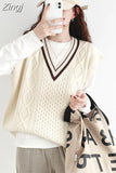 Winter V Neck Knitted Vest Sweater Women Korean Waistcoat Pullovers Sleeveless Gilet Female Top New 2023 Kamizelka